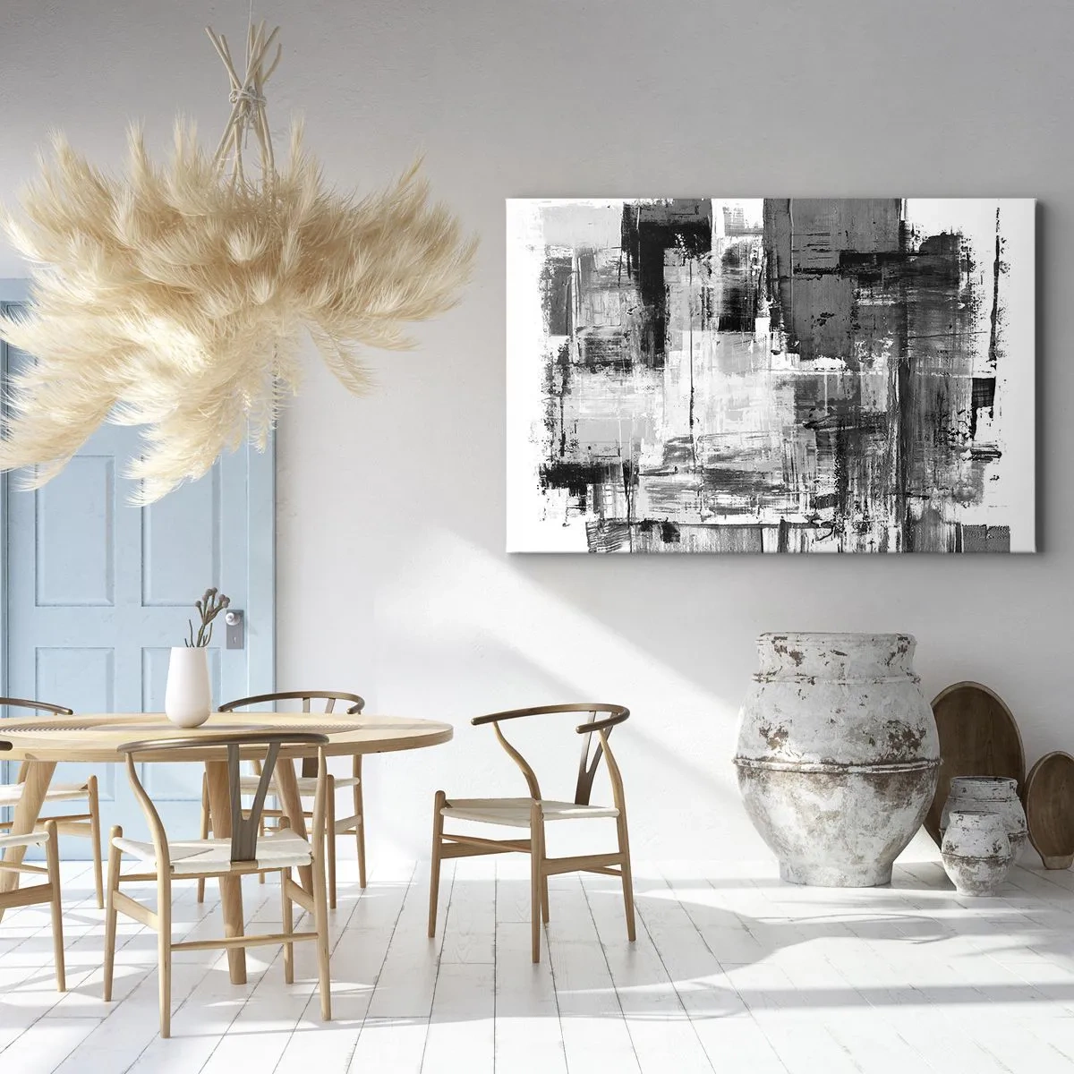 Obraz na płótnie - Abstrakcyjna kompozycja w czerni, bieli i szarościach - 70x50cm - Szare jest piękne - Nowoczesna dekoracja ścienna do salonu i sypialni ARTTOR