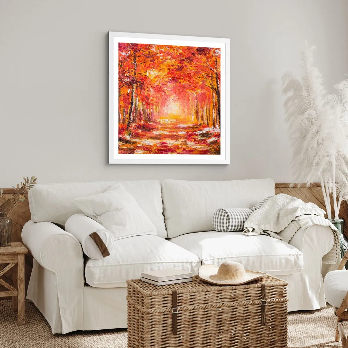 Plakat w białej ramie - Miedziany las - 60x60 cm