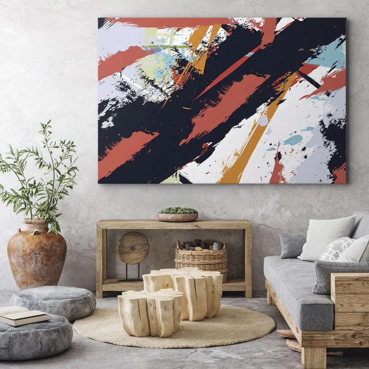 Obraz na płótnie - Abstrakcyjne pociągnięcia pędzla w żywych kolorach - 70x50cm - Kompozycja dynamiczna - Nowoczesna dekoracja ścienna do salonu i sypialni ARTTOR