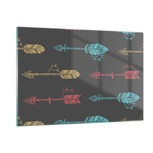 Obraz na szkle - Kolorowe strzały na ciemnym tle w układzie graficznym - 120x80cm - W ordynku - Nowoczesna dekoracja ścienna do salonu, kuchni i sypialni ARTTOR