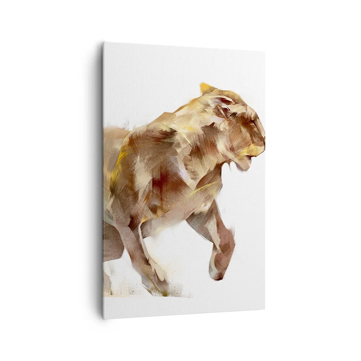 Obraz na płótnie - Biegnąca lwica w artystycznej interpretacji - 80x120cm - Dzika gracja - Nowoczesna dekoracja ścienna do salonu i sypialni ARTTOR