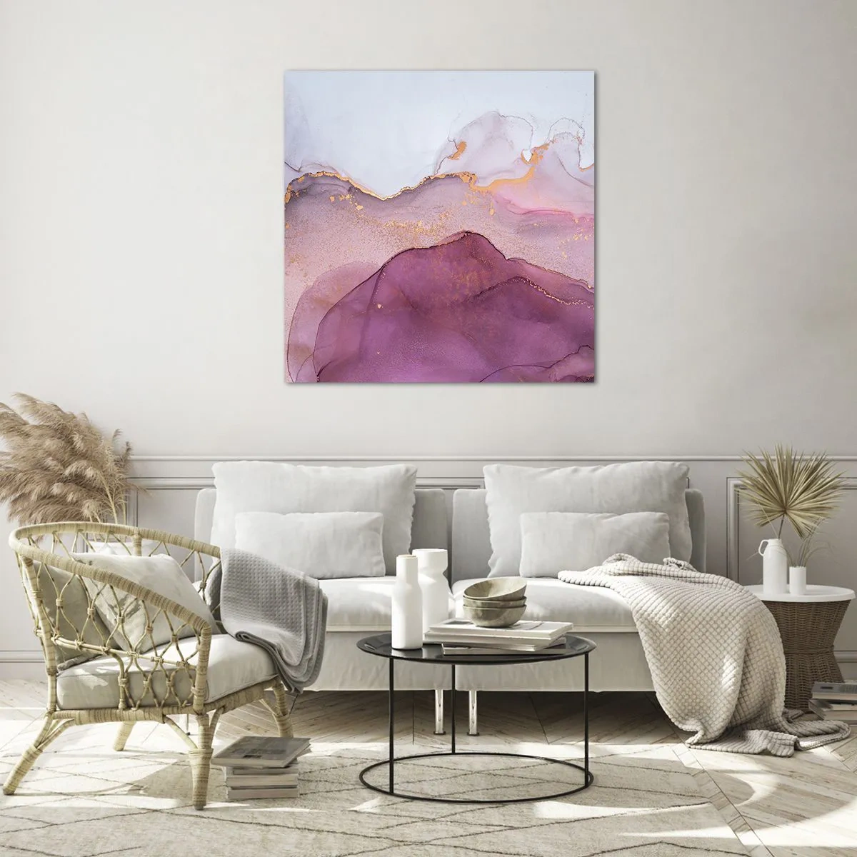 Obraz na szkle - Fale lila i fioletu - 70x70 cm