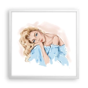 Plakat w białej ramie - Rozmarzona w błękicie - 50x50 cm