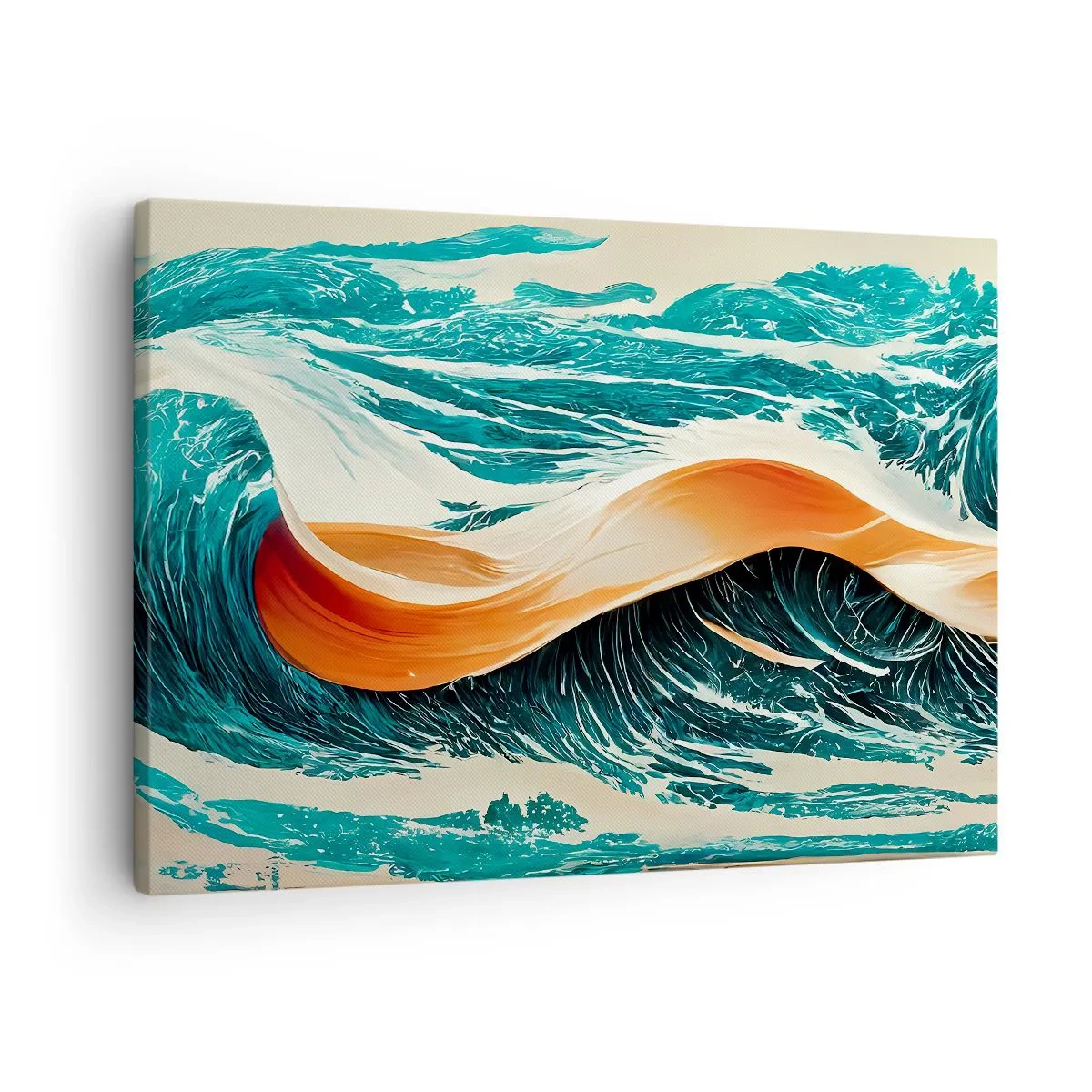 Obraz na płótnie - Dynamiczne fale morskie z abstrakcyjną wstęgą - 70x50cm - Sen surfera - Nowoczesna dekoracja ścienna do salonu i sypialni ARTTOR