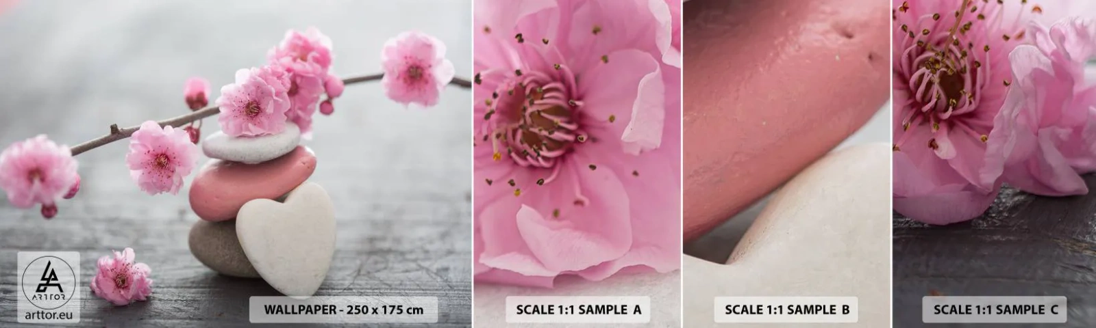 Fototapeta Próbka Samoprzylepna Deluxe Sticker - Błogość z kwiatem wiśni - Serce, Kwiat, Kamienie - 100x30 cm