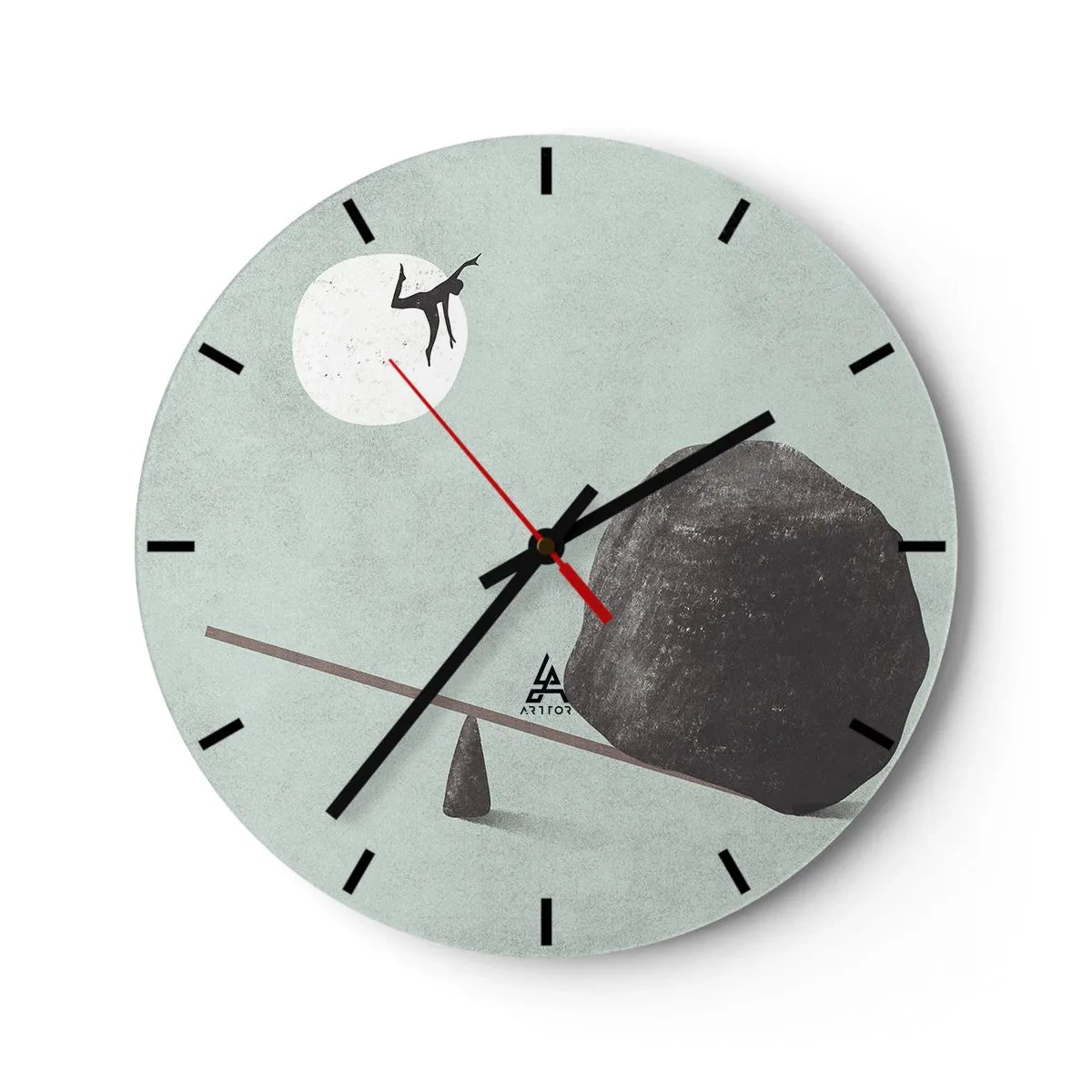 Zegar ścienny - Postać katapultowana przez kamień z huśtawki w stronę księżyca - 30x30cm - Spełnione marzenie - Nowoczesna dekoracja ścienna do salonu, kuchni i sypialni ARTTOR