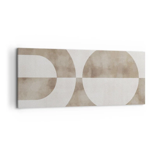 Obraz na płótnie - Abstrakcyjny obraz w odcieniach beżu z geometrycznymi kształtami i symetrią - 120x50cm - Podobieństwa i różnice - Nowoczesna dekoracja ścienna do salonu i sypialni ARTTOR