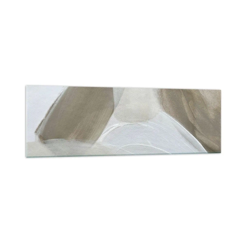 Obraz na szkle - Delikatna abstrakcja w odcieniach beżu i bieli - 160x50cm - Fala bieli - Nowoczesna dekoracja ścienna do salonu i sypialni ARTTOR