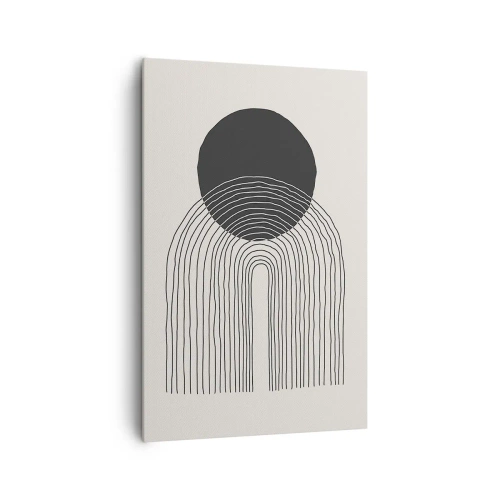 Obraz na płótnie - Abstrakcyjny wzór z liniami i czarnym kołem na jasnym tle - 80x120cm - Drżenie i pewność - Nowoczesna dekoracja ścienna do salonu i sypialni ARTTOR