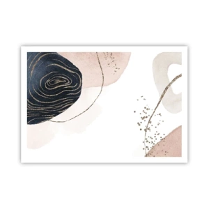 Plakat - Abstrakcyjne kształty w odcieniach beżu i granatu ze złotymi detalami - 100x70cm - Wszystko płynie - Nowoczesna dekoracja ścienna do salonu i sypialni ARTTOR