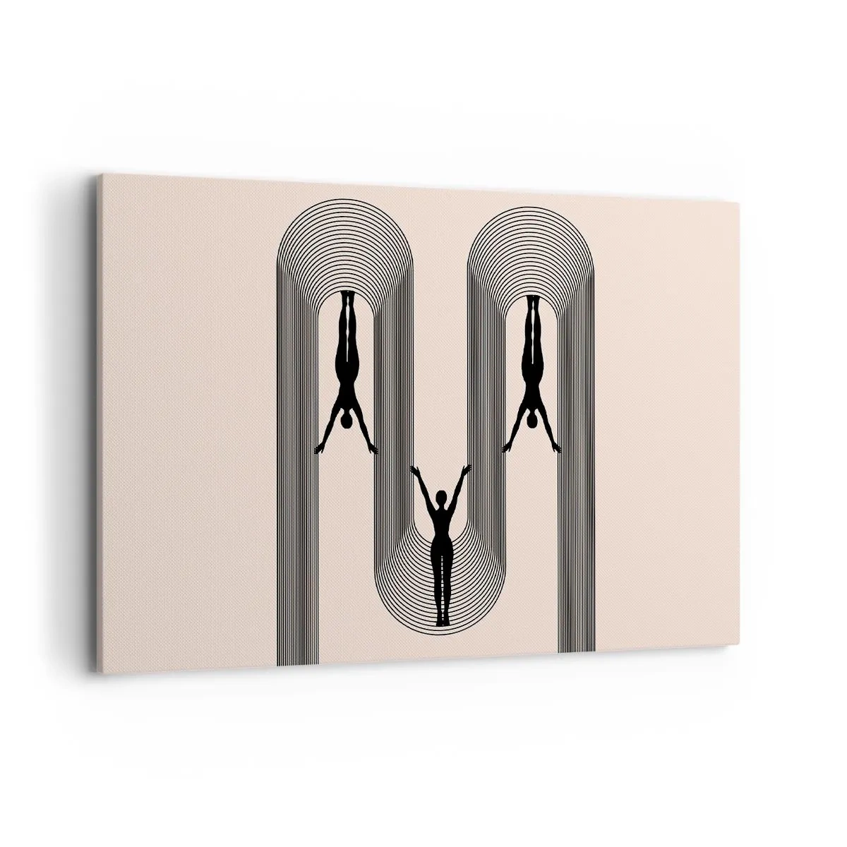 Obraz na płótnie - Sylwetki w geometrycznym stylu na beżowym tle - 100x70cm - Do góry nogami - Nowoczesna dekoracja ścienna do salonu, kuchni i sypialni ARTTOR