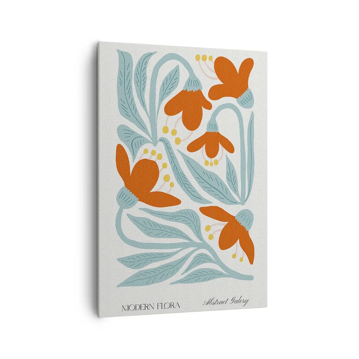 Obraz na płótnie - Delikatne pomarańczowe kwiaty i liście w stylu skandynawskim na jasnym tle - 70x100cm - Ku ziemi, ku słońcu - Nowoczesna dekoracja ścienna do salonu i sypialni ARTTOR