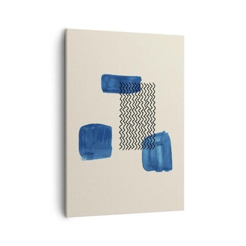 Obraz na płótnie - Abstrakcyjna kompozycja niebieskich plam i czarnych falistych linii - 50x70cm - Abstrakcyjny kwartet - Nowoczesna dekoracja ścienna do salonu, kuchni i sypialni ARTTOR