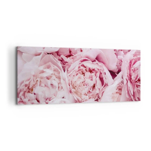Obraz na płótnie - Bukiet różowych piwonii w zbliżeniu - 120x50cm - Przytulone i pachnące - Nowoczesna dekoracja ścienna do salonu i sypialni ARTTOR