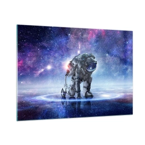 Obraz na szkle - Astronauta w kosmosie na tle gwiaździstego nieba - 100x70cm - Niebo gwiaździste nade mną - Nowoczesna dekoracja ścienna do salonu, kuchni i sypialni ARTTOR