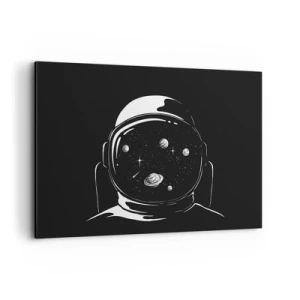 Obraz na płótnie - Astronautyczny hełm z widokiem na kosmos w minimalistycznym stylu - 120x80cm - Niezły widok - Nowoczesna dekoracja ścienna do salonu, kuchni i sypialni ARTTOR