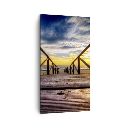 Obraz na płótnie - Prosto na cichą plażę o zachodzie słońca - 45x80 cm