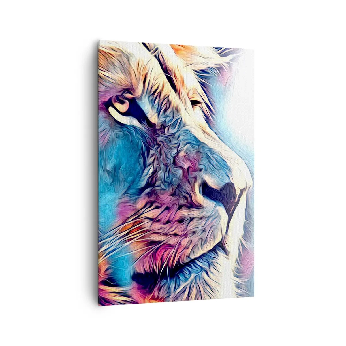 Obraz na płótnie - Portret lwa w żywych, abstrakcyjnych kolorach - 80x120cm - Mądrość natury - Nowoczesna dekoracja ścienna do salonu i sypialni ARTTOR
