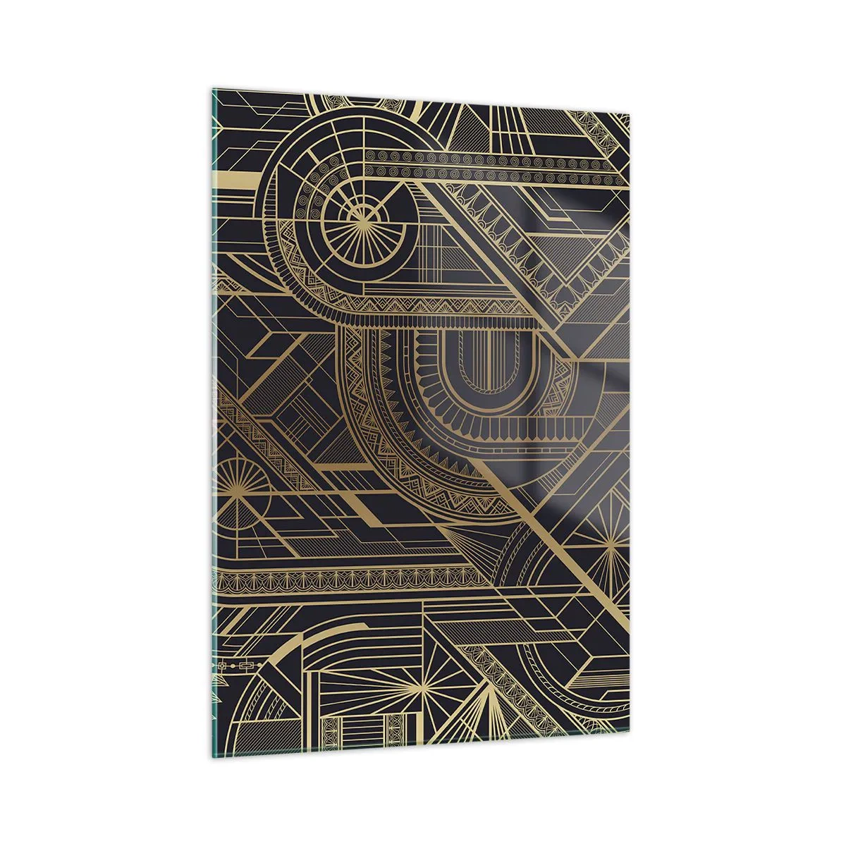 Obraz na szkle - Geometryczny wzór art déco w złocie i czerni - 50x70cm - Koncepty, idee, plany - Nowoczesna dekoracja ścienna do salonu, kuchni i sypialni ARTTOR