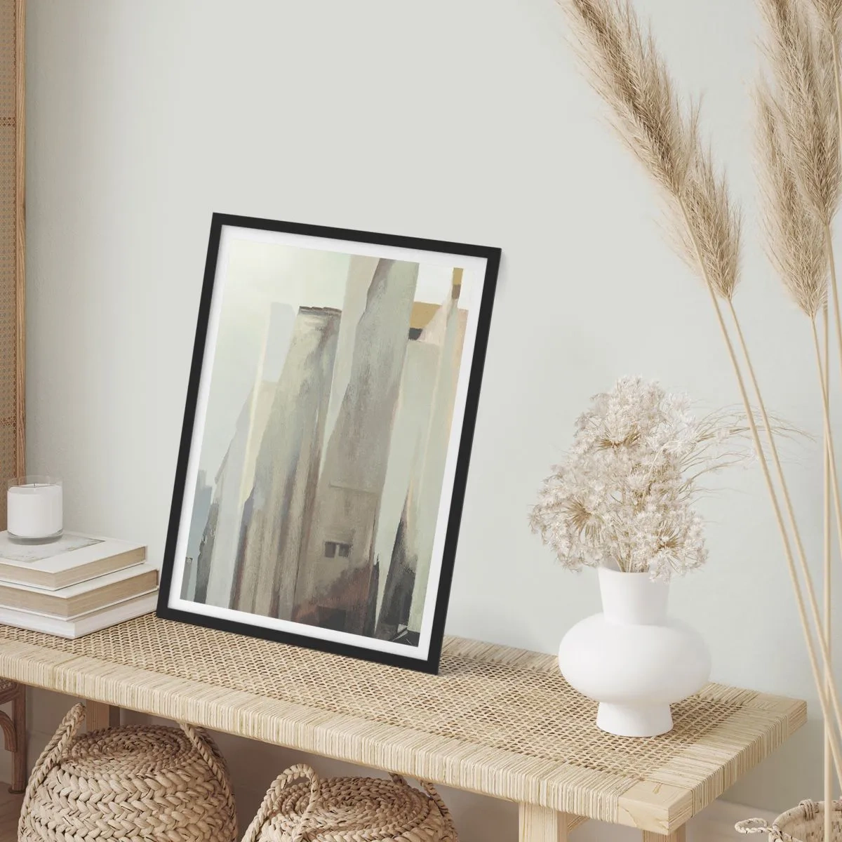 Plakat w czarnej ramie - Abstrakcyjna architektura w stonowanych barwach - 50x70cm - Sen o mieście - Nowoczesna dekoracja ścienna do salonu i sypialni ARTTOR