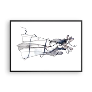 Plakat w czarnej ramie - Subtelny rysunek dłoni z delikatnym kwiatem - 100x70cm - Studium dotyku - Nowoczesna dekoracja ścienna do salonu i sypialni ARTTOR