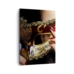 Obraz na płótnie - Złota maska wenecka z nutami muzycznymi - 50x70cm - Mój świat jest barokowy - Nowoczesna dekoracja ścienna do salonu, kuchni i sypialni ARTTOR