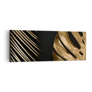 Obraz na płótnie - Złote liście na czarnym tle - 140x50cm - Różne, a równie drogie - Nowoczesna dekoracja ścienna do salonu i sypialni ARTTOR