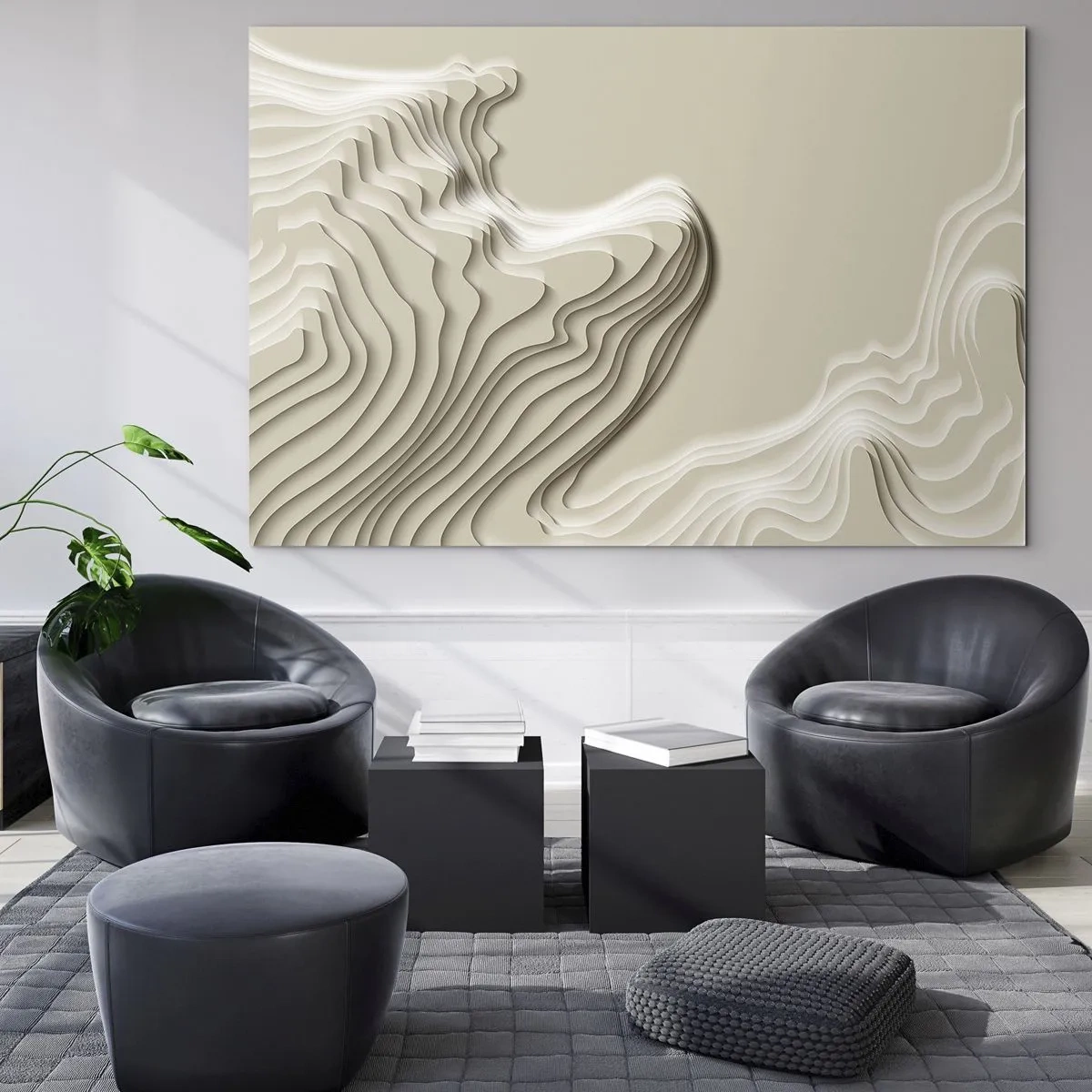 Obraz na szkle - Minimalistyczna abstrakcja z topograficznymi liniami na beżowym tle - 120x80cm - Topografia sztuki - Nowoczesna dekoracja ścienna do salonu, kuchni i sypialni ARTTOR