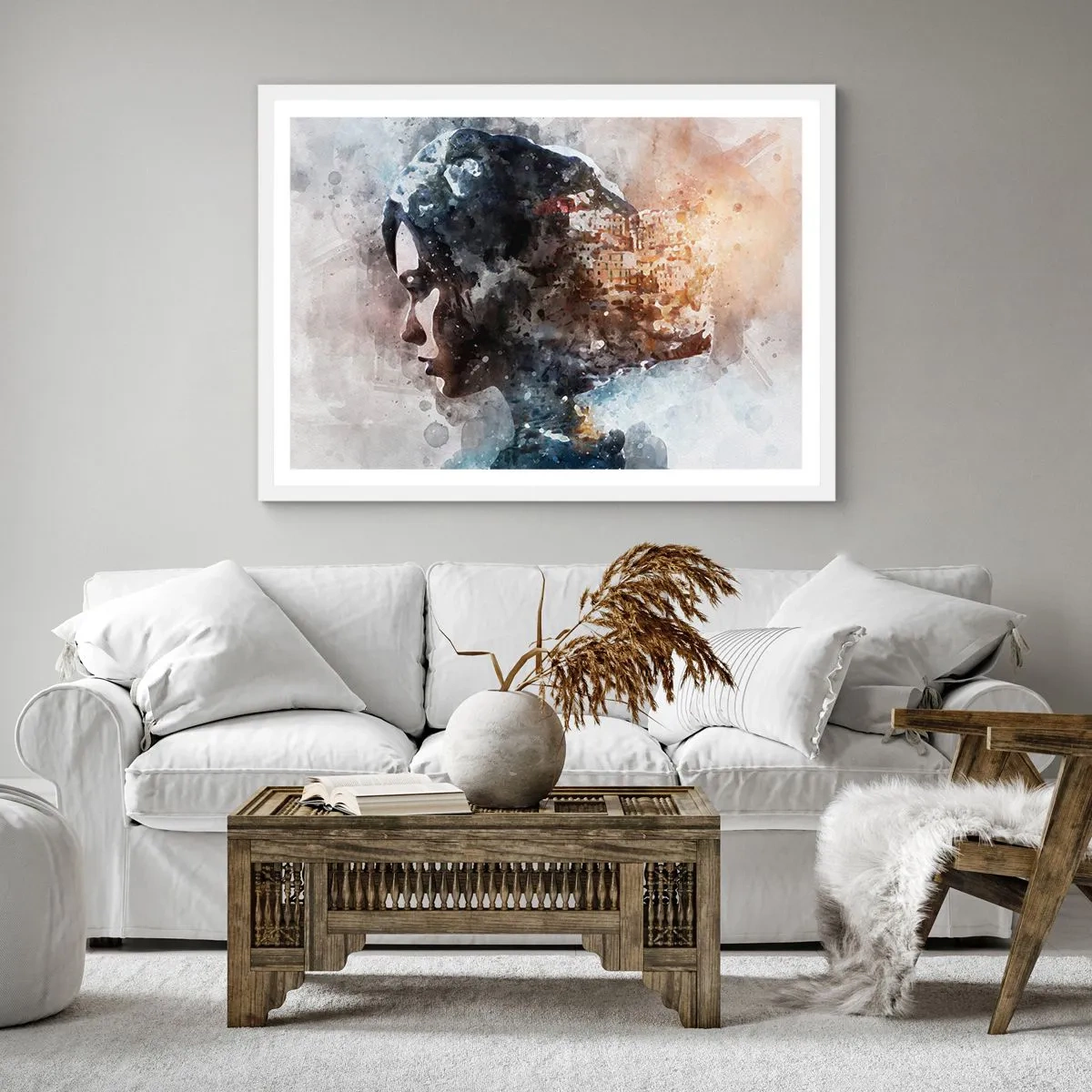 Plakat w białej ramie - Opowieść o dziewczynie z miastem w tle - 40x40 cm