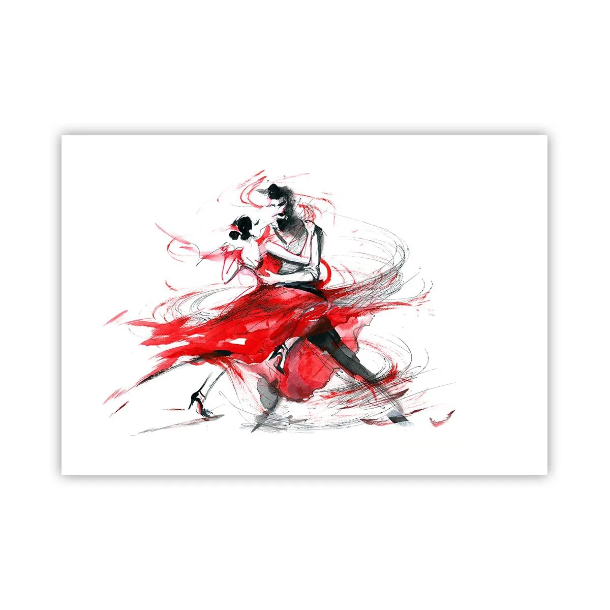 Plakat - Tancerze w dynamicznym tańcu z czerwonymi akcentami - 100x70cm - Tango - rytm namiętności - Nowoczesna dekoracja ścienna do salonu i sypialni ARTTOR
