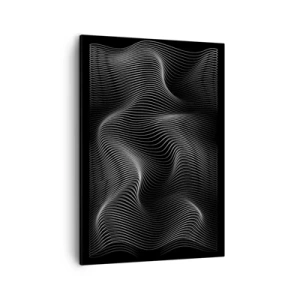 Obraz na płótnie - Abstrakcyjna grafika czarnych i białych linii tworzących faliste wzory - 50x70cm - Taniec światła w przestrzeni - Nowoczesna dekoracja ścienna do salonu, kuchni i sypialni ARTTOR