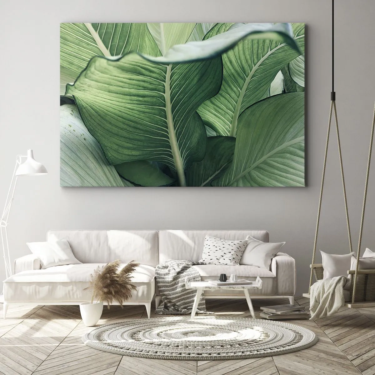 Obraz na płótnie - Zielone liście z wyrazistymi detalami i strukturą - 70x50cm - Życie intensywnie zielone - Nowoczesna dekoracja ścienna do salonu i sypialni ARTTOR