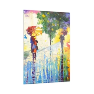 Obraz na szkle - Kolorowy spacer w deszczu z parasolką w impresjonistycznym stylu - 50x70cm - I wszystko jasne - Nowoczesna dekoracja ścienna do salonu, kuchni i sypialni ARTTOR