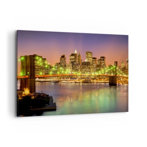Obraz na płótnie - Oświetlony most w nowoczesnym mieście nocą - 100x70cm - Tu światło nigdy nie gaśnie - Nowoczesna dekoracja ścienna do salonu, kuchni i sypialni ARTTOR