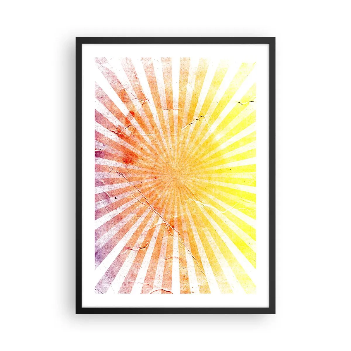 Plakat w czarnej ramie - Abstrakcyjny wzór promieni w odcieniach żółci i czerwieni - 50x70cm - Wschody i zachody - Nowoczesna dekoracja ścienna do salonu i sypialni ARTTOR
