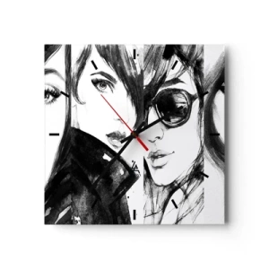 Zegar ścienny - Stylowe portrety kobiet w monochromatycznej tonacji - 30x30cm - Uroda zwielokrotniona - Nowoczesna dekoracja ścienna do salonu i sypialni ARTTOR