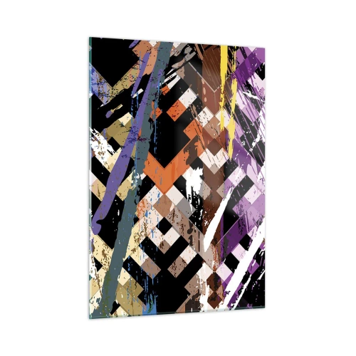 Obraz na szkle - Abstrakcyjna kompozycja z geometrycznymi wzorami i intensywnymi kolorami - 50x70cm - Podniesione do kwadratu - Nowoczesna dekoracja ścienna do salonu, kuchni i sypialni ARTTOR