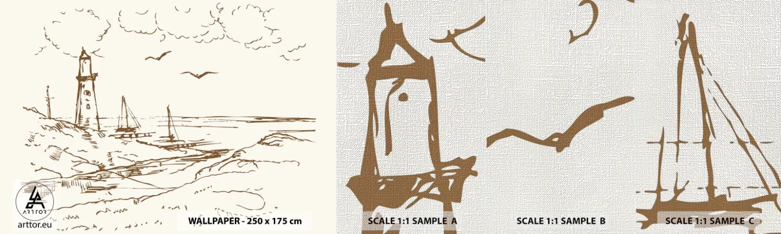 Fototapeta Próbka Premium Canvas - Zarys wspomnienia lata - Grafika, Wybrzeże, Latarnia Morska - 100x30 cm