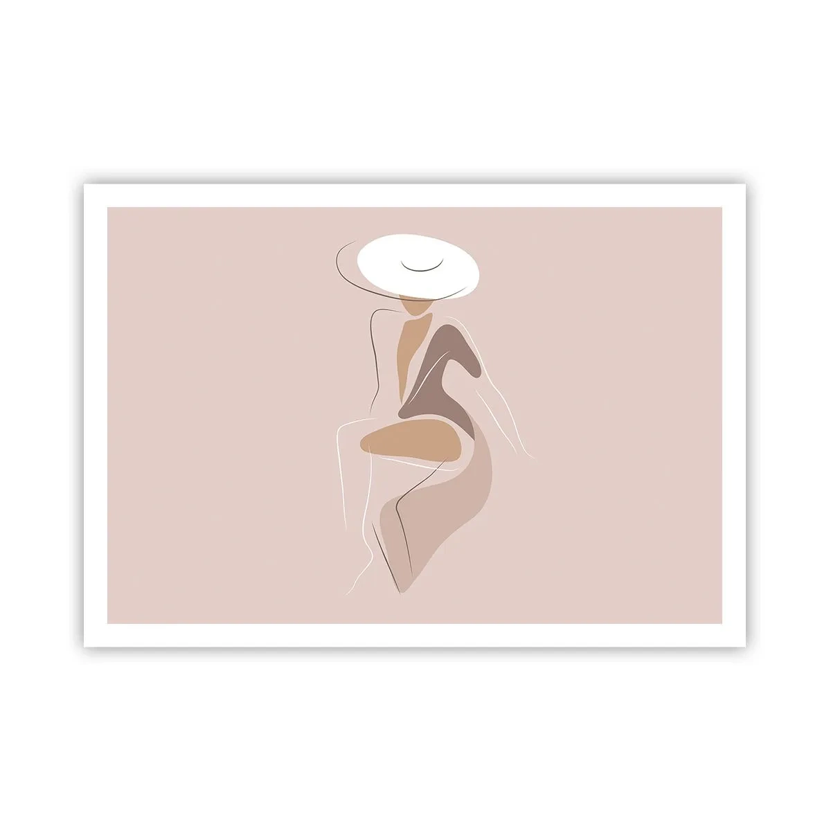 Plakat - Minimalistyczna sylwetka kobiety w kapeluszu - 100x70cm - Damą być - Nowoczesna dekoracja ścienna do salonu i sypialni ARTTOR