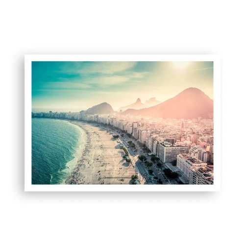 Plakat - Panorama plaży Copacabana z górami w tle w Rio de Janeiro - 100x70cm - Wieczne wakacje w Rio - Nowoczesna dekoracja ścienna do salonu i sypialni ARTTOR