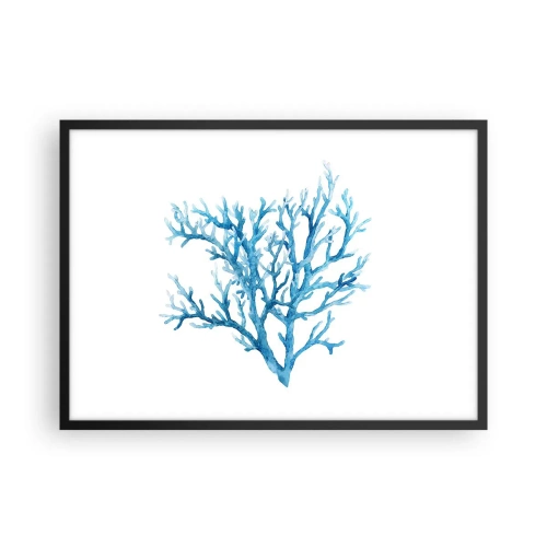 Plakat w czarnej ramie - Błękitny koral na białym tle o minimalistycznym charakterze - 70x50cm - Morski filigran - Nowoczesna dekoracja ścienna do salonu i sypialni ARTTOR