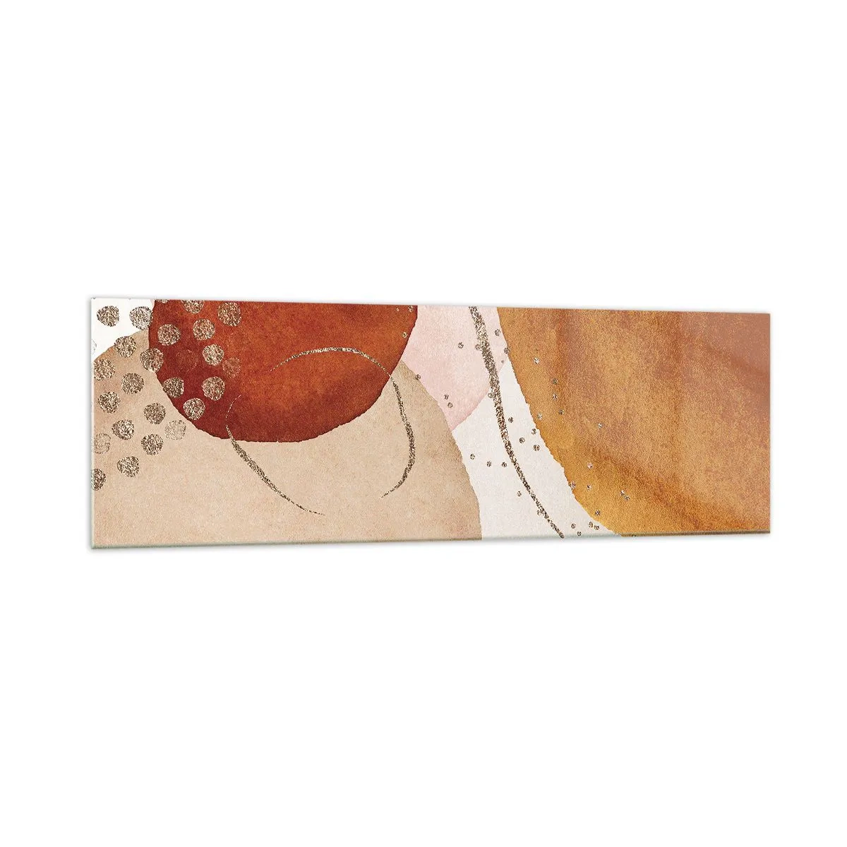 Obraz na szkle - Abstrakcyjne kształty w ciepłych odcieniach brązu i złota - 160x50cm - Krągłość i ruch - Nowoczesna dekoracja ścienna do salonu i sypialni ARTTOR
