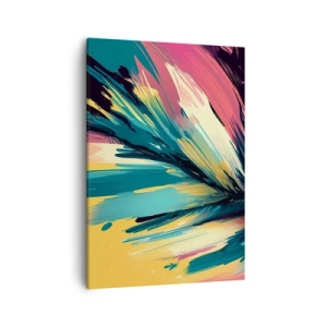 Obraz na płótnie - Abstrakcyjna kompozycja w odcieniach turkusu, żółci i różu - 50x70cm - Kompozycja – eksplozja radości - Nowoczesna dekoracja ścienna do salonu, kuchni i sypialni ARTTOR