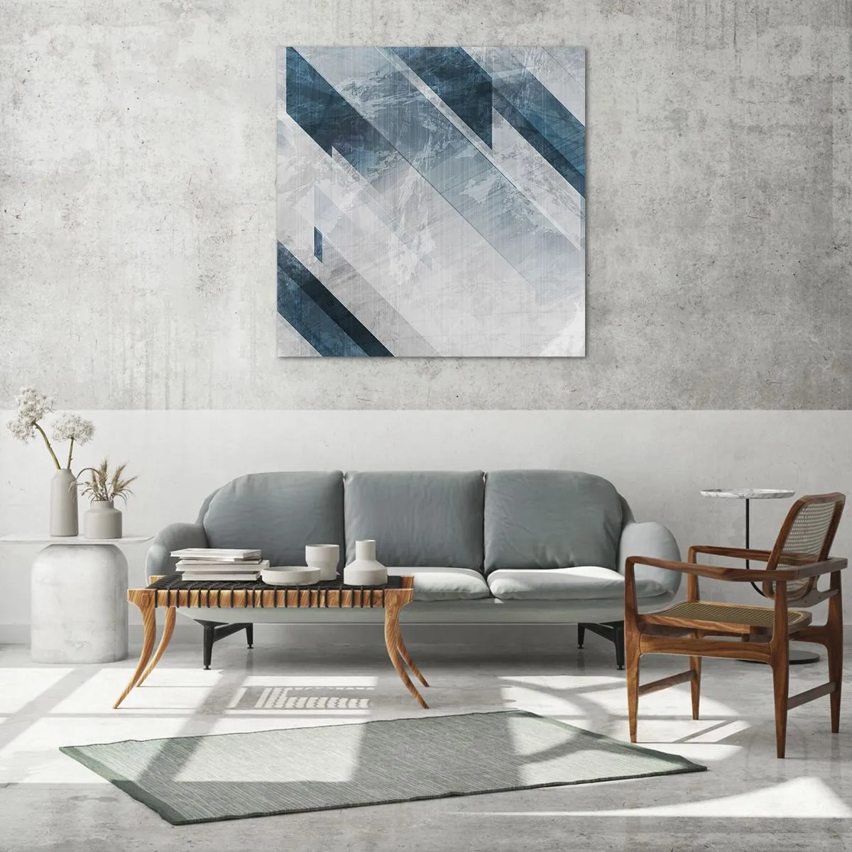 Obraz na szkle - Kompozycja przestrzenna – ruch szarości - 60x60 cm