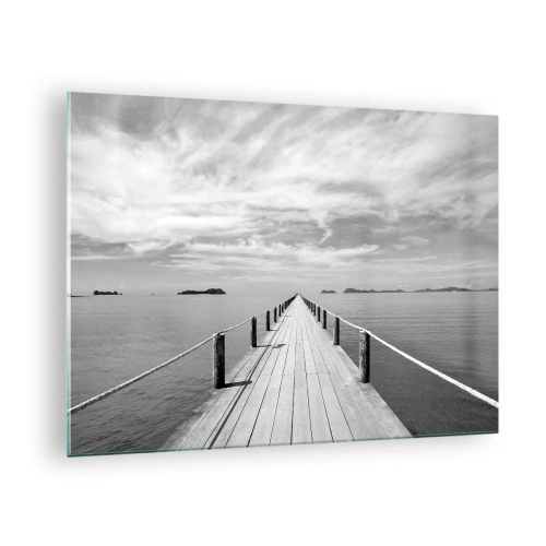 Obraz na szkle - Drewniane molo prowadzące w dal po spokojnym morzu - 70x50cm - A może podróż… - Nowoczesna dekoracja ścienna do salonu i sypialni ARTTOR