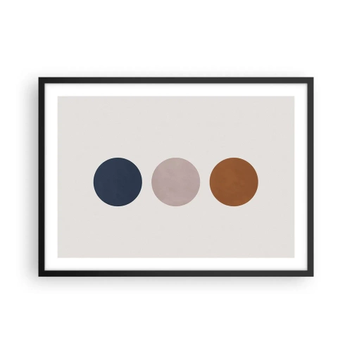 Plakat w czarnej ramie - Minimalistyczna kompozycja z trzema kolorowymi kołami - 70x50cm - Symbol doskonałości - Nowoczesna dekoracja ścienna do salonu i sypialni ARTTOR