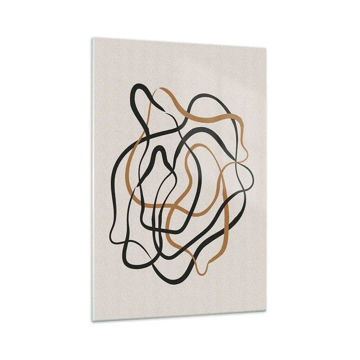 Obraz na szkle - Splątane linie w czerni i złocie na jasnym tle - 70x100cm - Wszystko się pokręciło - Nowoczesna dekoracja ścienna do salonu i sypialni ARTTOR