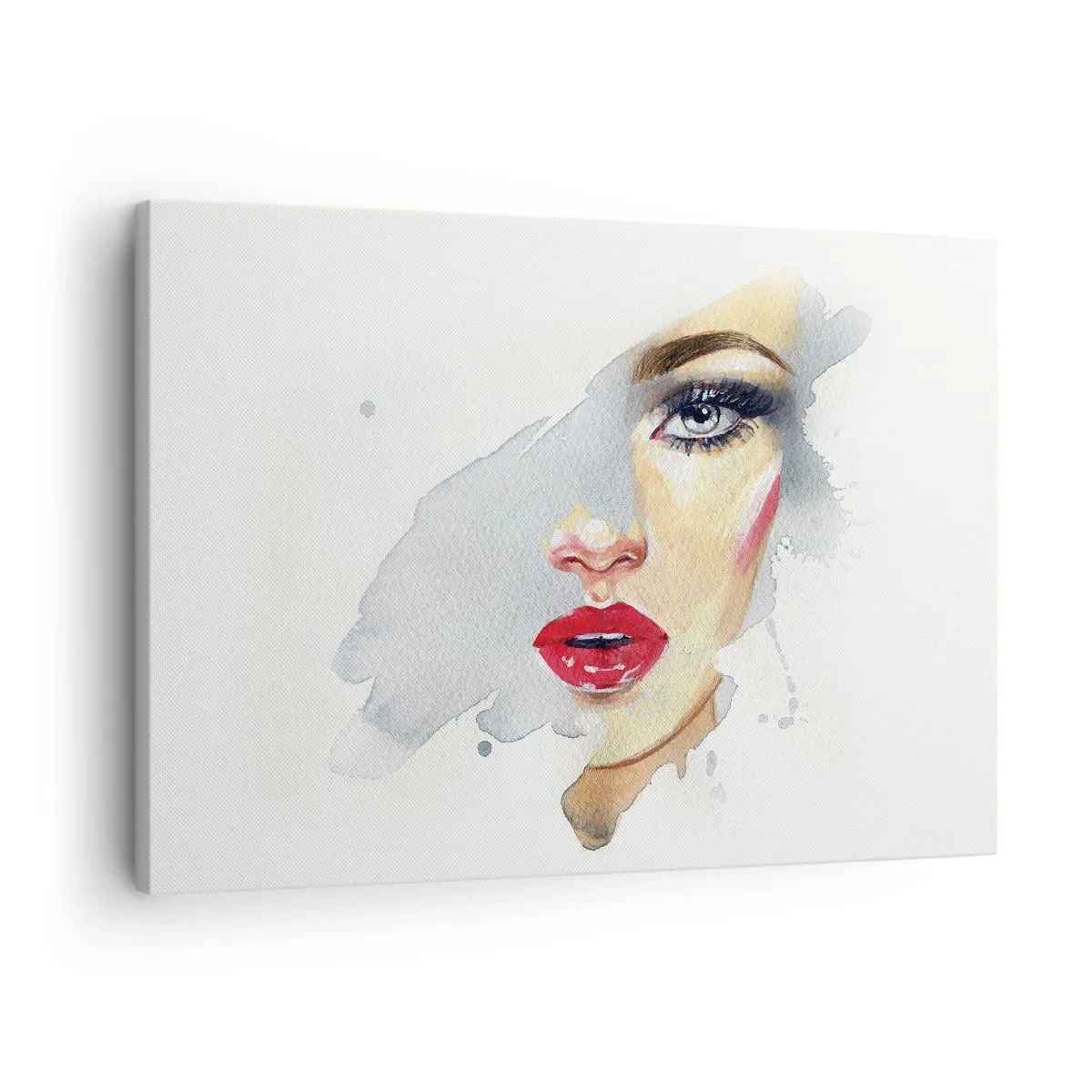 Obraz na płótnie - Portret kobiety w akwarelowym stylu z intensywnym spojrzeniem - 70x50cm - Odbicie w kropli wody - Nowoczesna dekoracja ścienna do salonu i sypialni ARTTOR