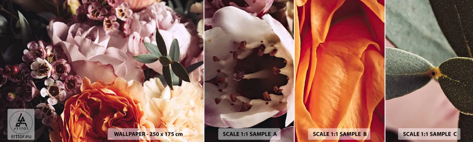 Fototapeta Próbka Standard Eco - Otulone pięknem - Kwiaty, Bukiet Kwiatów, Róża - 100x30 cm