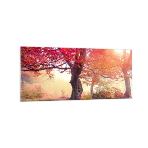 Obraz na szkle - Jesienny krajobraz z drzewami w intensywnych kolorach - 120x50cm - Szał rozkwitu - Nowoczesna dekoracja ścienna do salonu i sypialni ARTTOR